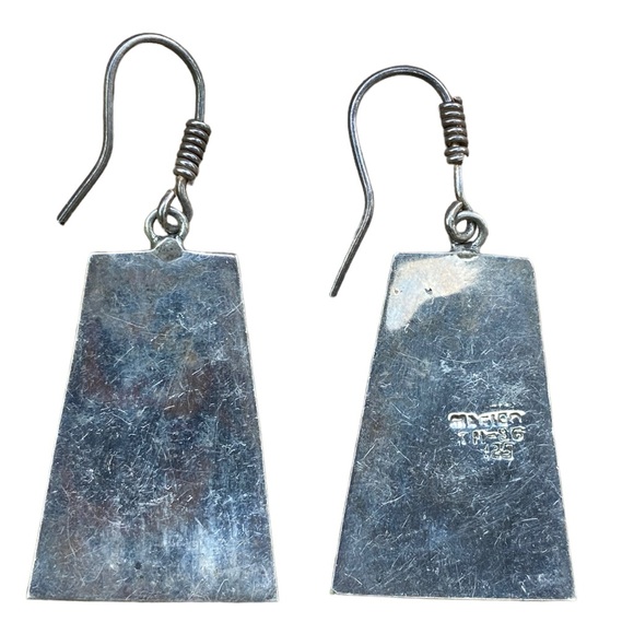 925 Mexico Silver Drop Earrings with Crushed Turquoise Inlay - Picture 3 of 4